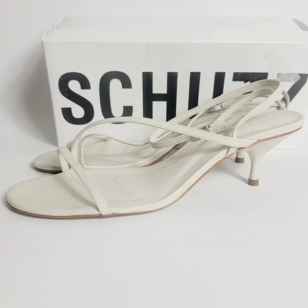 NEW Schutz Helene Kitten Heel Strappy Gladiayor Sandal in Pearl White SIZE 11